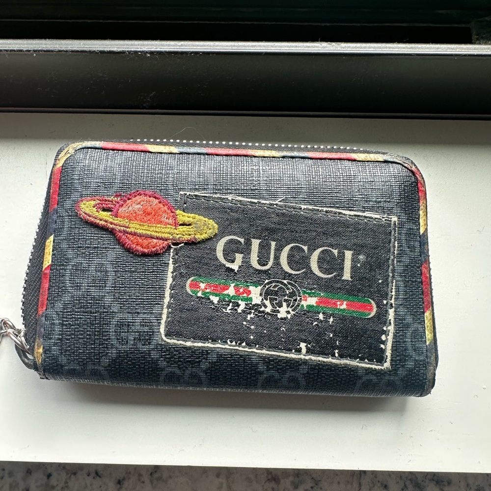 Gucci Black Wallet with Planet Embroidery